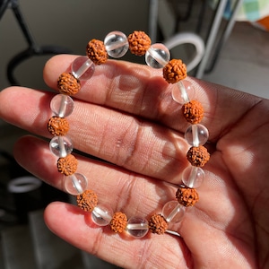 Rudraksha & Crystal Bracelet: Natural Seed Rosary, Healing Meditation Beads