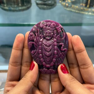 Hand Carved Shreenath Ji Ruby Pendant 400 Carat Unique Gemstone Sculpture Spiritual Jewelry Gift Hindu Deity Fine Artisan Collectible Piece