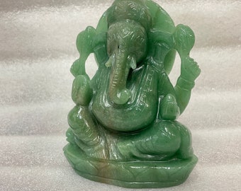 Handcarved Aventurine Lord Ganesha Statue: Home Decor, Gift