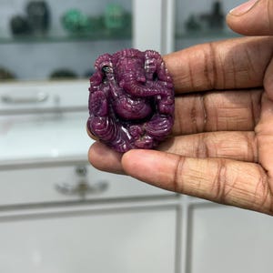 Hand Carved Ruby Lord Ganesha Statue Small Gemstone Idol Detailed Mini Sculpture Spiritual Home Temple Decor Unique Gift
