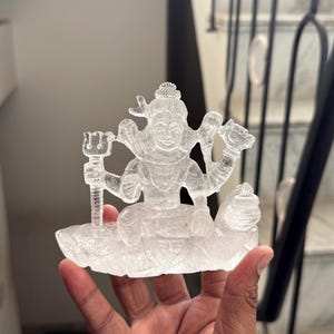 Hand Carved Clear Quartz Shiva Statue: Hindu God Idol, Yoga Decor
