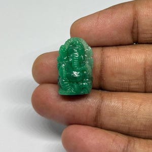 Hand-Carved Emerald Ganesha, 16.5ct Gemstone Idol, Tiny Sacred Statue