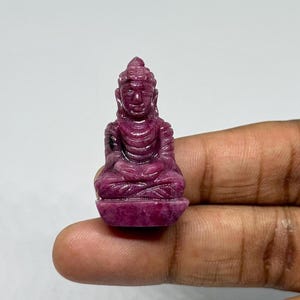 Hand Carved Ruby Buddha Statue, Gemstone Sculpture, Meditation Decor