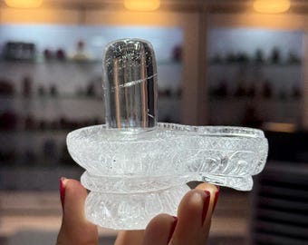 Shivlinga de cuarzo del Himalaya tallado a mano, escultura de Shivling de cristal transparente, certificado por laboratorio, Shivlingam de cuarzo natural, decoración espiritual para el hogar o templo.