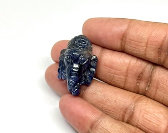 Blue Sapphire Lord Ganesha Pendant, 65.5 Ct Hand Carved Natural Gemstone Elephant God Trunk Carving, Handmade Jewelry Gift
