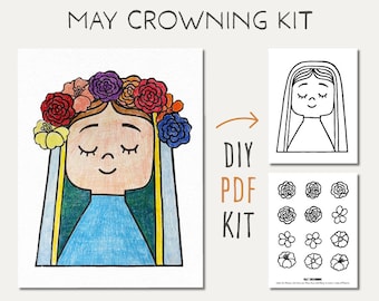 may crowning activity, may crowning craft, printable may crowning kit, virgin mary printable, catholic printables for kids activity sheet