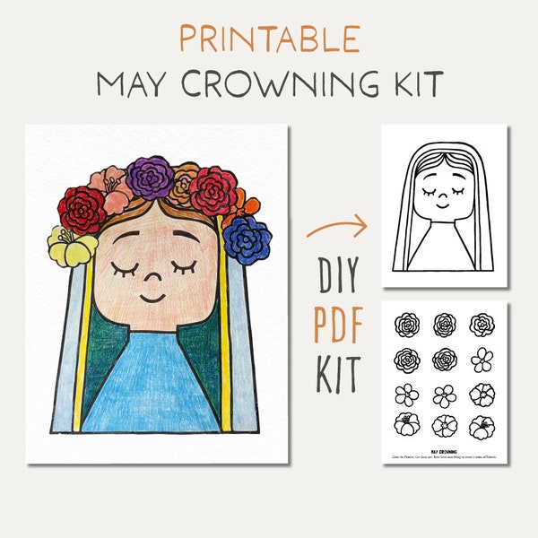 may crowning activity, may crowning craft, printable may crowning kit, virgin mary printable, catholic printables for kids activity sheet