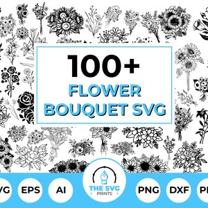 Flower Bouquet SVG Bundle - 100+ Flower, Flower Bouquet Silhouette, Flower Cut File, Bouquet EPS, Flower Bouquet Clipart, Floral Element SVG