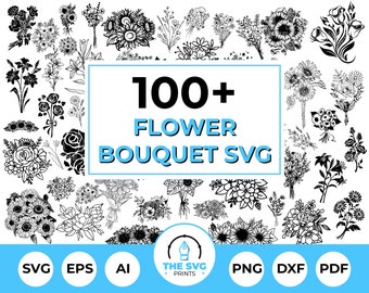 Flower Bouquet SVG Bundle - 100+ Flower, Flower Bouquet Silhouette, Flower Cut File, Bouquet EPS, Flower Bouquet Clipart, Floral Element SVG