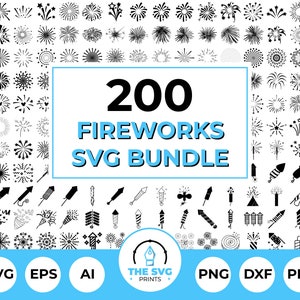 Fireworks SVG Mega Bundle - 200 Fireworks, Firecrackers Clipart, Firework Silhouette Icons