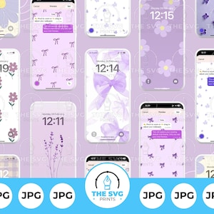 Ästhetisches Lila iPhone Wallpapers JPG Bundle, 11er-Set, Lila Whatsapp Chat Hintergründe, trendige Blumentapete für Smartphone