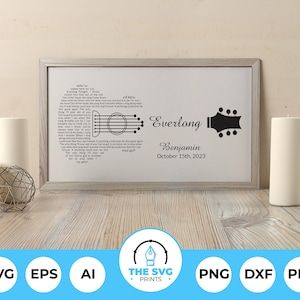 Gepersonaliseerde songteksten in de vorm van een gitaar, aangepaste print SVG, gepersonaliseerde clipart - digitale download