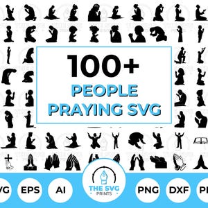 104 persone che pregano SVG Bundle Silhouette religiosa Clipart Fedele adorazione File di taglio per Cricut e sublimazione