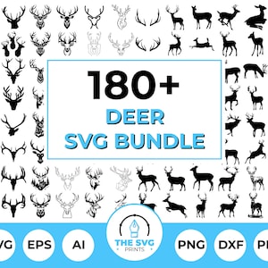 Herten SVG-bundel, herten jagen Svg, herten Png, herten Vector, herten gesneden bestanden, herten hoofd Svg, herten gewei Svg, lasergesneden bestanden, herten illustraties