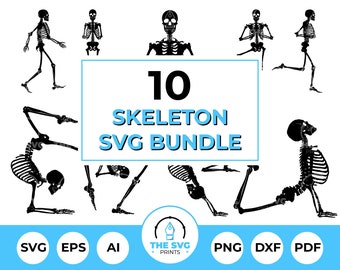 Skeleton SVG Bundle: Fitness & Yoga Silhouette Stencils (Digital Download)