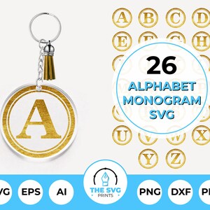 Alfabet monogram SVG bundel, sleutelhanger SVG bundel, familienaam SVG, gepersonaliseerd cadeau SVG, monogram voor tshirt SVG, ronde sleutelhanger SVG