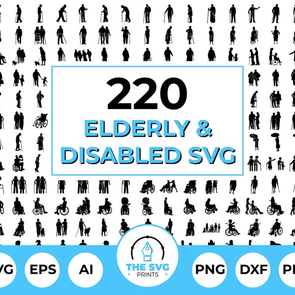 Elderly People Disabled Silhouette SVG Bundle