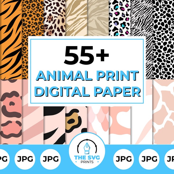 Animal Print Digital Paper Bundle - 58 Digital Backgrounds, Cheetah Print Seamless Pattern JPG, Leopard Print Digital Paper, Safari Papers