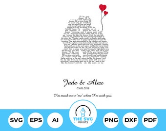 Silueta de pareja con letras de canciones personalizadas (descarga digital)