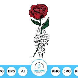 Rose In Skeleton Hand SVG | Evil Hand With Rose Design