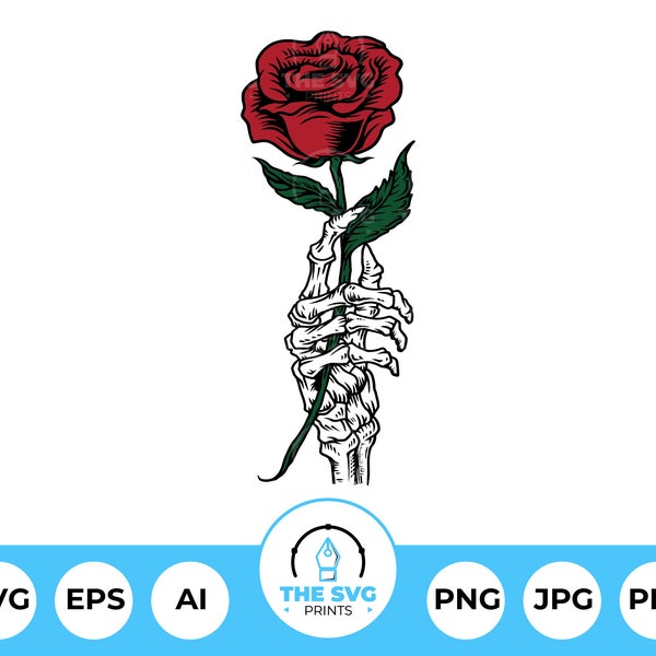 Rose In Skeleton Hand SVG | Evil Hand With Rose Design