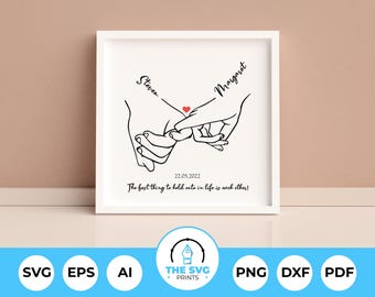 Personalized Holding Hands SVG, Anniversary Gift for Couple, Printable Wall Decor for Valentines Day