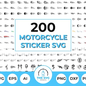 Motorcycle Sticker SVG Bundle: Flame & Tribal Decals (200 Files)