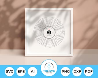 Letras de discos personalizadas para imprimir en formato SVG, canción imprimible para pareja, regalo de compromiso, música para el primer baile