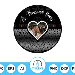 Personalized Record Lyrics With Heart Shaped Photo, Wedding Gift For Couple SVG, Digital Download
