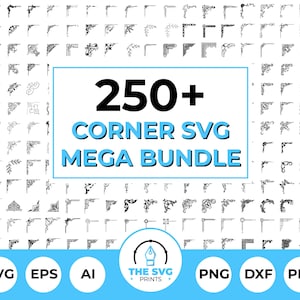 Mega bundle SVG angolo, pacchetto cornici bordo modello angolo taglio laser incisione sagoma Cricut vinile, modello fiore carta di nozze Png, Dxf