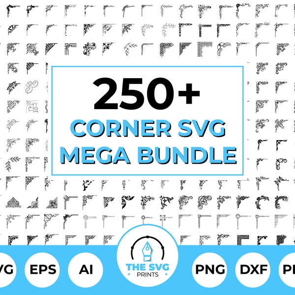 Corner SVG Mega Bundle - 250+ Coins, Flourish Corner SVG, Éléments décoratifs, Coin Clipart PNG