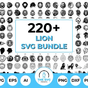 ライオン SVG バンドル、ライオン ヘッド SVG、ライオン シルエット、雄大なライオン ヘッド SVG カット ファイル、マスコット シャツ SVG、ライオン キング SVG