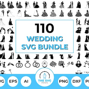 Pacchetto SVG coppia di sposi - Illustrazione clipart sposa e sposo, Svg anniversario, Svg amanti