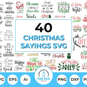 Christmas Sayings SVG Bundle - 40 Citazioni di Natale, T-Shirt di Natale SVG, Christmas Card Sayings PNG, Auguri di Natale, Frasi di Natale