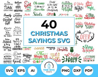 Christmas Sayings SVG Bundle - 40 Christmas Quotes, Christmas T-Shirt SVG, Christmas Card Sayings PNG, Christmas Wishes, Christmas Phrases