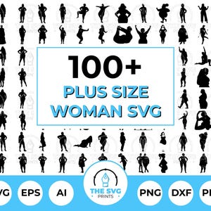 103 bellissimi pacchetti di silhouette di donne in taglie forti, figure di donne paffute in formato SVG, clipart di modelle curve per l'amor proprio e la positività