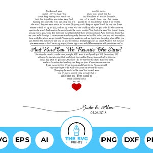Letras personalizadas em formato de coração | Presente para ele - ela | Qualquer letra de música de casamento em formato de coração
