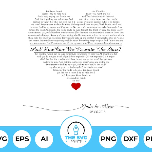 Custom Heart Shaped Personalized Lyrics | Gift For Him - Her | Any Wedding Song Lyrics In Heart Shape