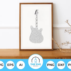 Personalized Bass Guitar Shaped Lyrics, Custom Print SVG, Personalized Clipart - Digital Download