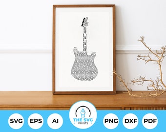 Paroles personnalisées en forme de guitare basse, impression personnalisée SVG, clipart personnalisé - téléchargement numérique