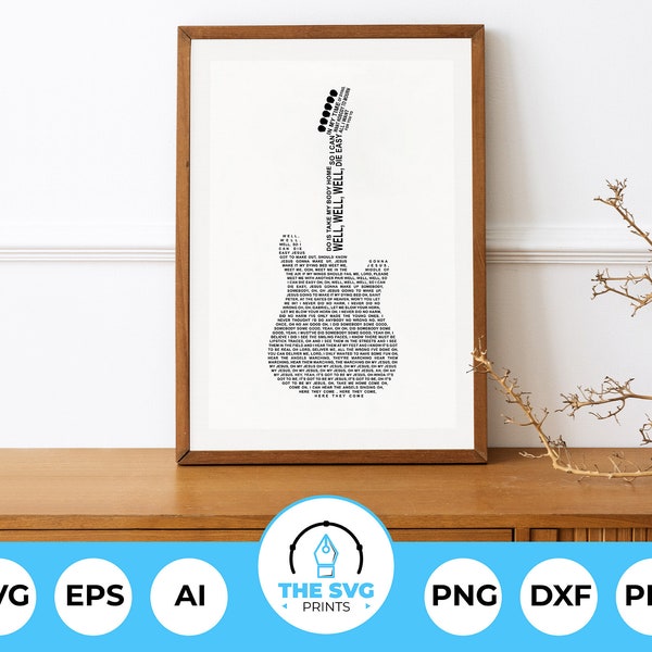 Personalized Bass Guitar Shaped Lyrics, Custom Print SVG, Personalized Clipart - Digital Download