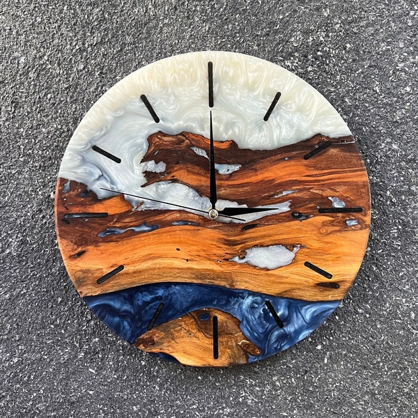 Wall Clock Unique, Custom Made Resin & Olive Wood Wall Clock, Epoxy and Wood Wall Clock, Unique Handmade Gift, Mother’s Day Gift