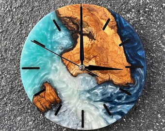 Wood Wall Clock, Custom Made Resin & Olive Wood, Made to order Epoxy and Olive Wood Wall Clock, Home gift, Mother’s Day Gift