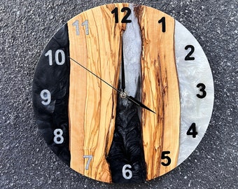 Wall Clocks, Custom Made Resin & Olive Wood Wall Clock, Home Living Decor , Mother’s Day Gift