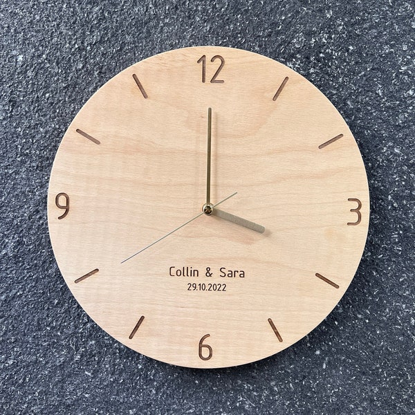 Personalized Gift, Modern Wood Wall Clock, Plywood with Engraved Numbers, Home Decor, Wood Wall Decor, Wall Hangings, Gift  Ready To Ship