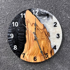 Wood Wall Decor, Resin & Olive Wood Wall Clock, Colorful Epoxy Cool Wall Clock, Mother’s Day Gift