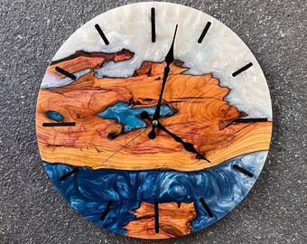 Custom Made Wood Wall Clock, Unique Wall Clock, Colorful Wall Art, Unique Gift, Christmas Gift, Epoxy Resin Olive Wood Wall Clock