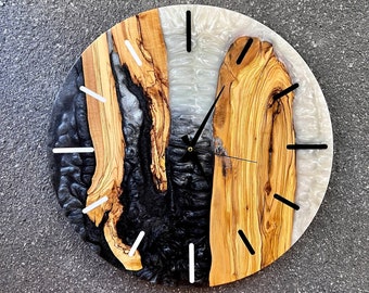 Mother’s Day Gift, Custom Resin Olive Wood Wall Clock, Colorful Epoxy Large Wall Clock,Colorful Wall Art, Gift For Her