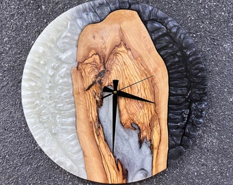 Custom Resin&Olive Wood Wall Clock, Colorful Epoxy Large Wall Clock,Colorful Wall Art, Gift For Her / Him, Unique Gift, New Home Gift