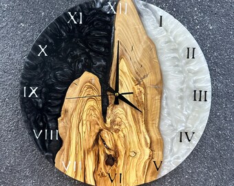 Resin & Olive Wood Wall Clock, Colorful Epoxy Cool Wall Clock, Colorful Wall Art, Gift For Her / Him, Unique Gift, Unique Presents